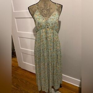 Peach Love Mint Green Floral V Neck and Tie Back Maxi Dress